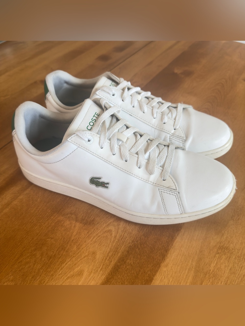Lacoste White Leather Hydez Low-Top Sneakers Green Croc Logo Men’s 10 - Picture 2 of 16